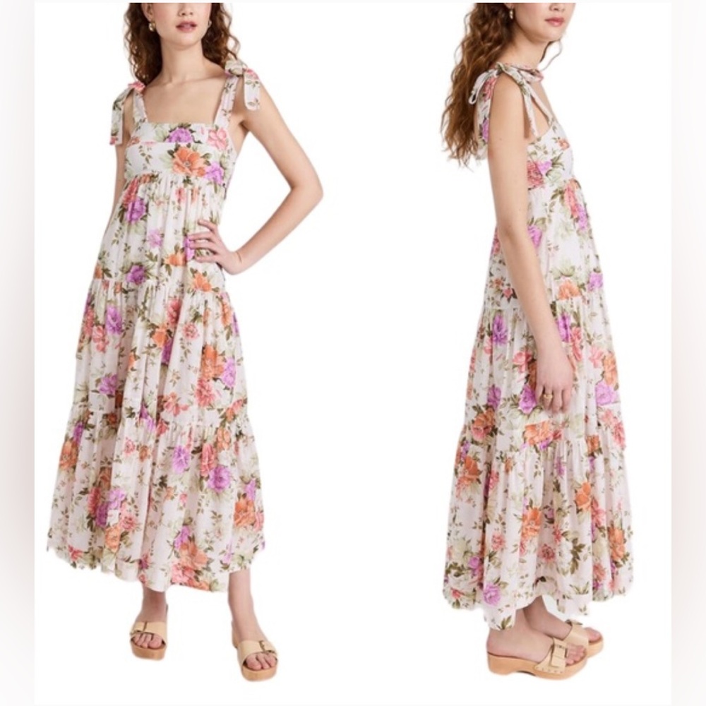 Zimmermann Floral Tie Shoulder Midi Dress Cottom Voile Ivory Tiered - Zim Size 2 - Picture 4 of 4